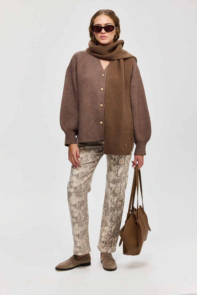 קרדיגן פרזנט סוודר שרוולים תפוחים חום