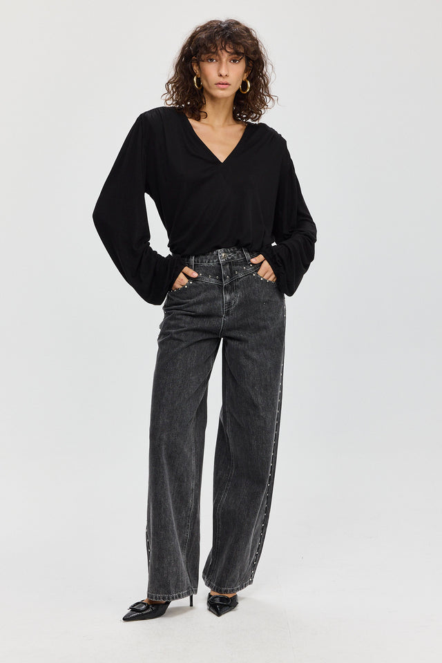 מכנסי ג'ינס ברנדי ניטים שחורים