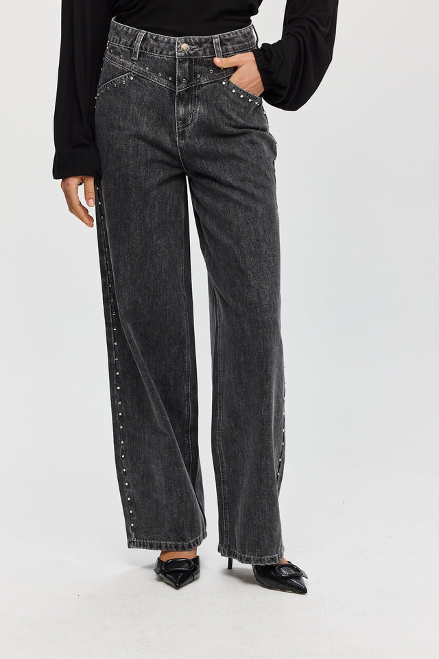 מכנסי ג'ינס ברנדי ניטים שחורים