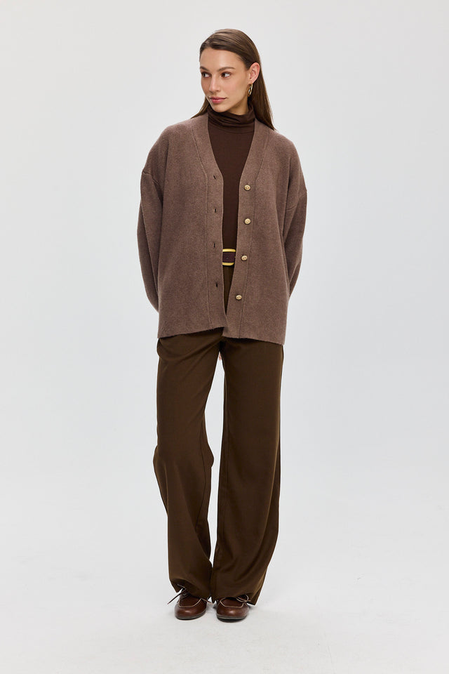 קרדיגן פרזנט סוודר שרוולים תפוחים חום