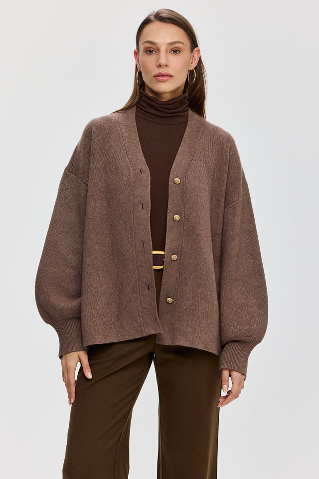 קרדיגן פרזנט סוודר שרוולים תפוחים חום