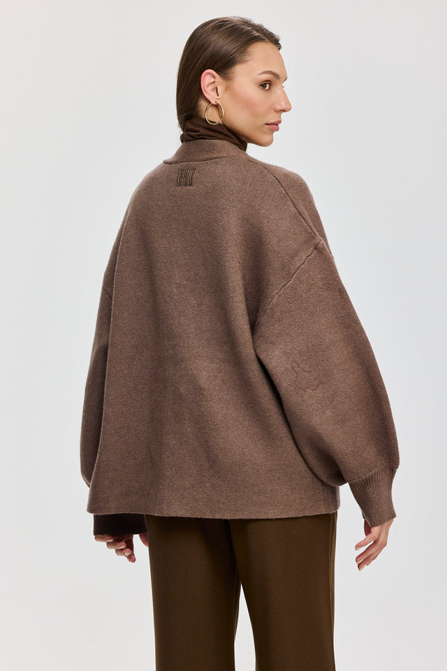 קרדיגן פרזנט סוודר שרוולים תפוחים חום