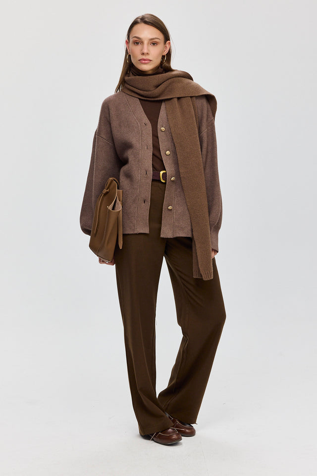 קרדיגן פרזנט סוודר שרוולים תפוחים חום