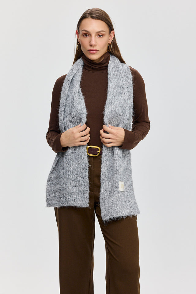 צעיף סרוג אפור מלנז'