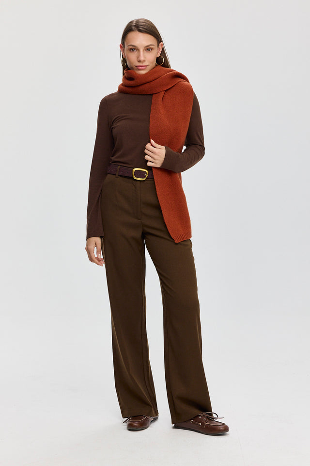 חגורת זמש חום כהה עם אבזם זהב