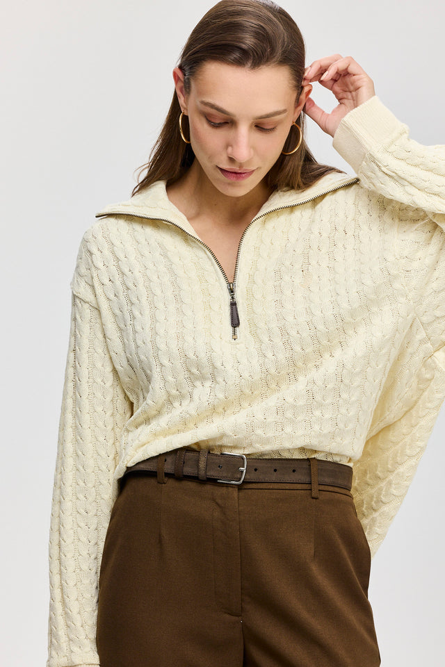 סריג קמומיל זיפר צמות חמאה שמנת