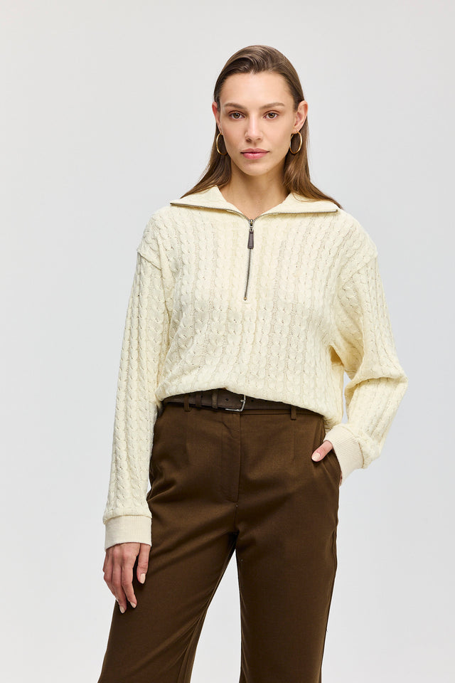 סריג קמומיל זיפר צמות חמאה שמנת