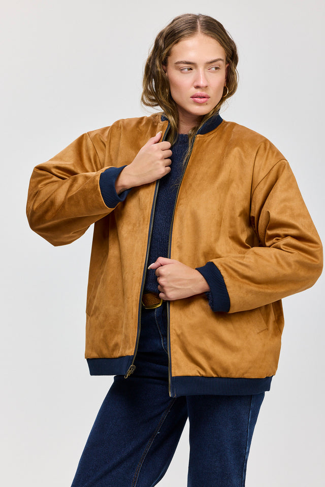 מעיל פנטאסי דו צדדי קורדורויי-זמש נייבי קאמל