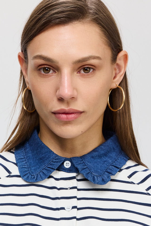 סוויטשירט קריספי פולו פסים נייבי צווארון ג׳ינס