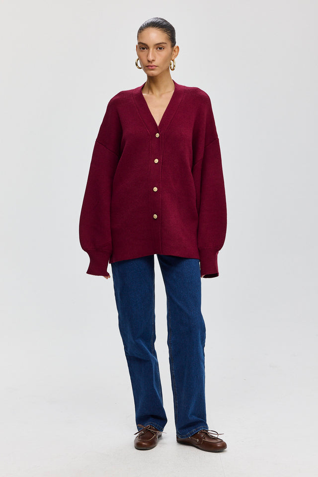 קרדיגן פרזנט סוודר שרוולים תפוחים בורגנדי