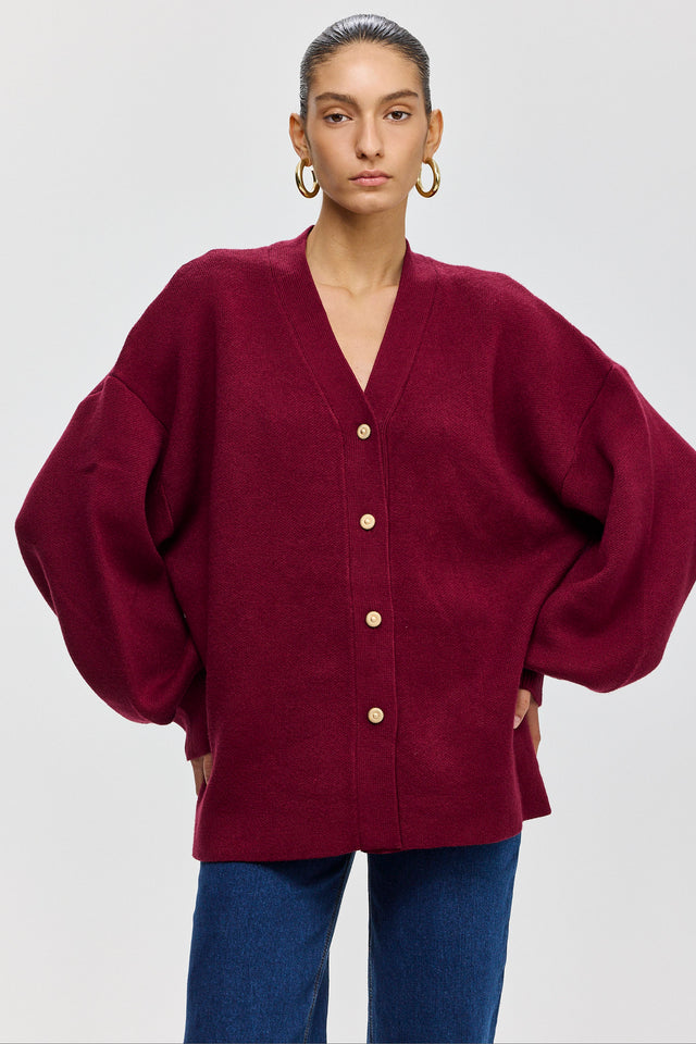 קרדיגן פרזנט סוודר שרוולים תפוחים בורגנדי