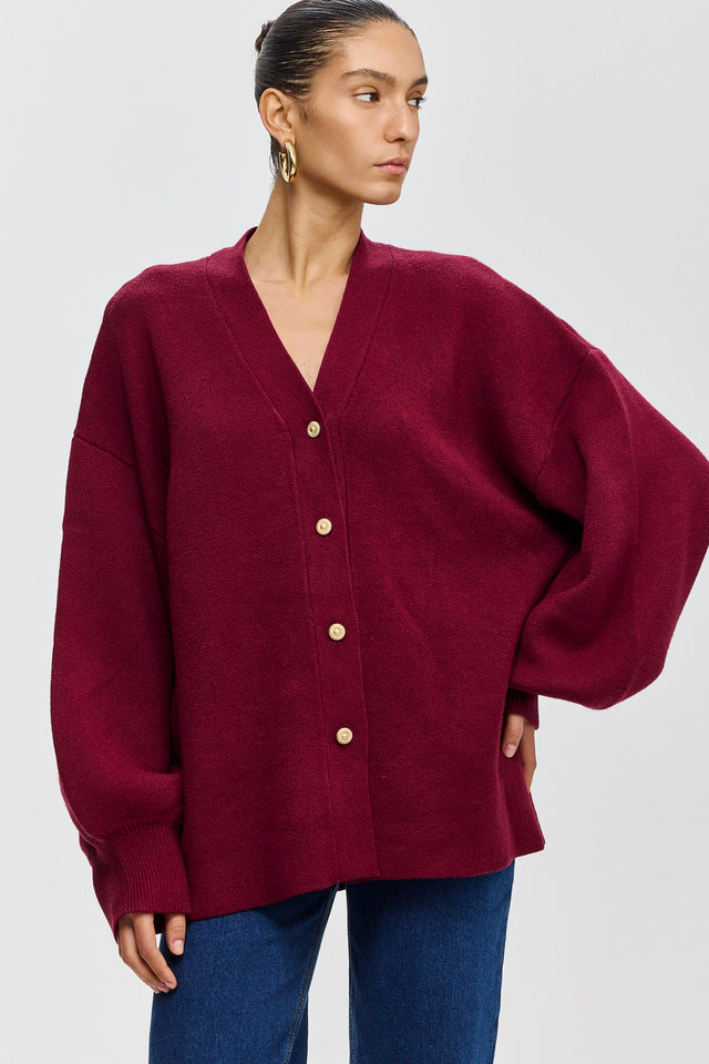 קרדיגן פרזנט סוודר שרוולים תפוחים בורגנדי