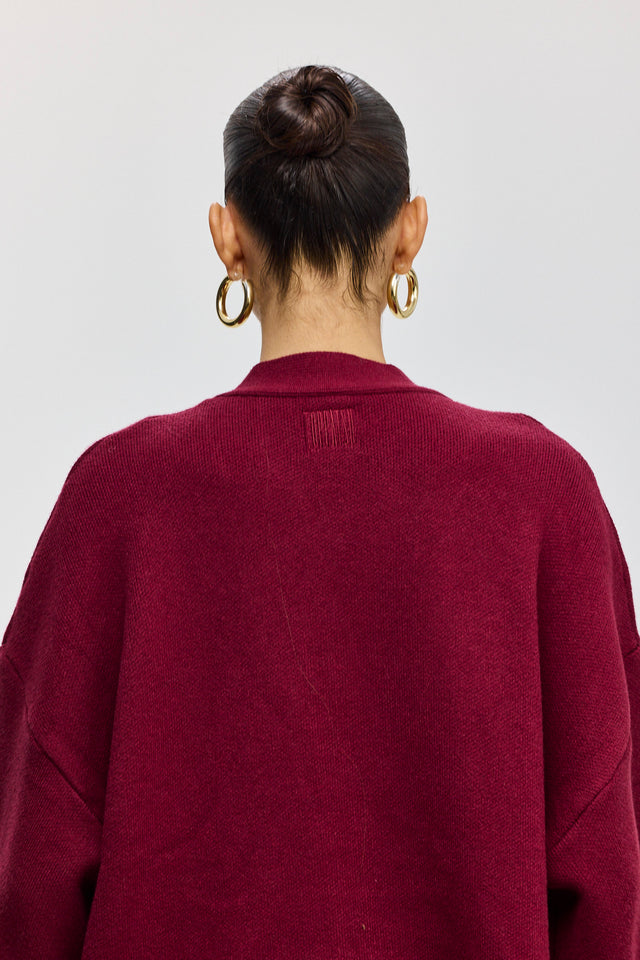 קרדיגן פרזנט סוודר שרוולים תפוחים בורגנדי