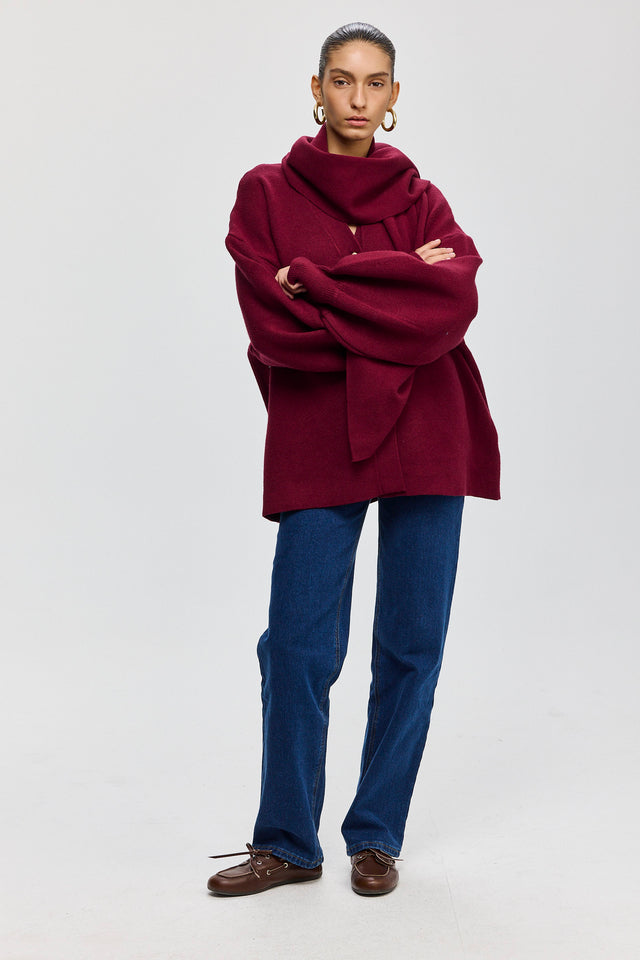 קרדיגן פרזנט סוודר שרוולים תפוחים בורגנדי