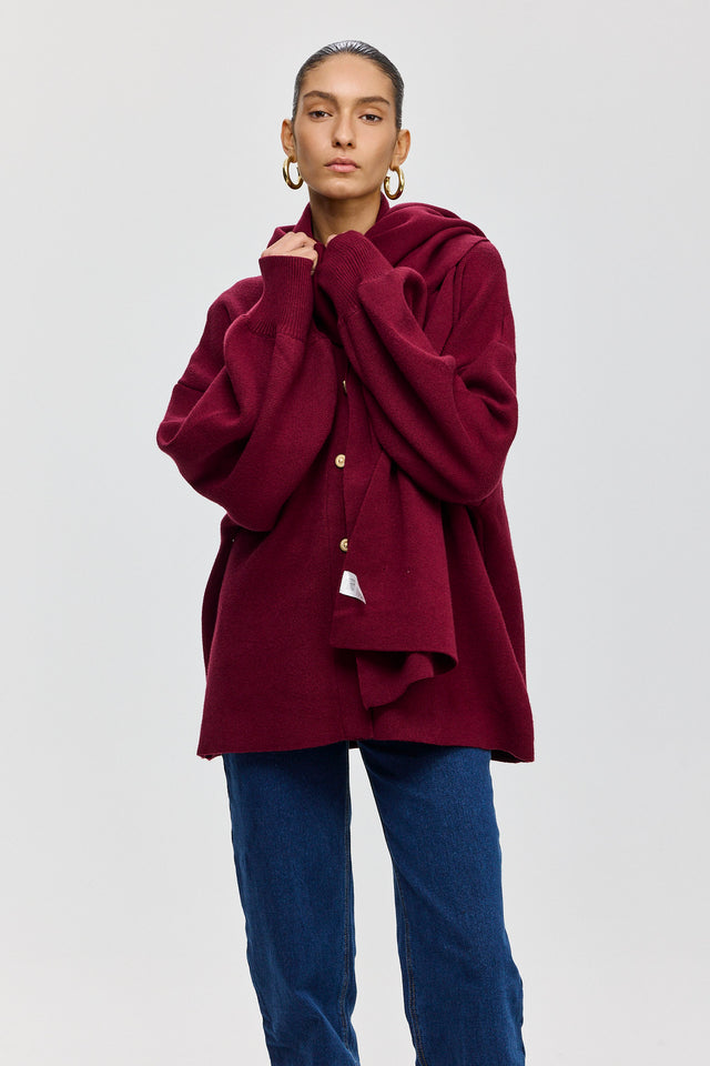 קרדיגן פרזנט סוודר שרוולים תפוחים בורגנדי