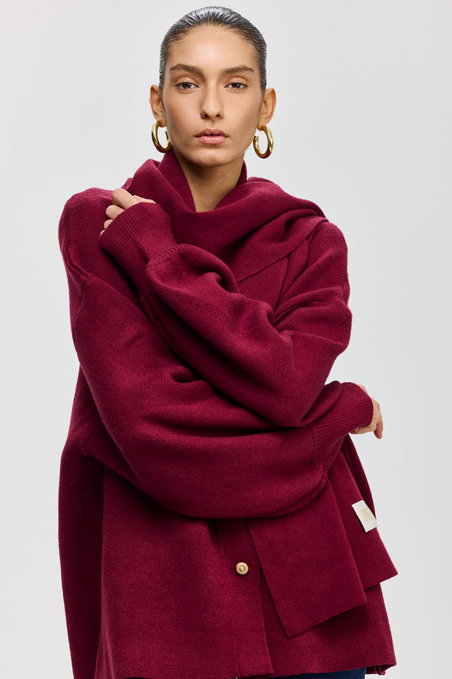 קרדיגן פרזנט סוודר שרוולים תפוחים בורגנדי