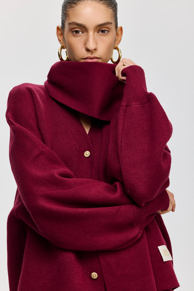 קרדיגן פרזנט סוודר שרוולים תפוחים בורגנדי