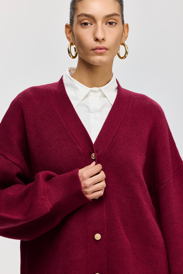 קרדיגן פרזנט סוודר שרוולים תפוחים בורגנדי