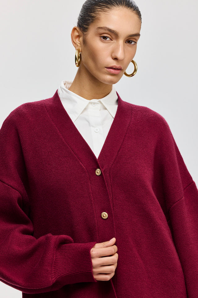 קרדיגן פרזנט סוודר שרוולים תפוחים בורגנדי