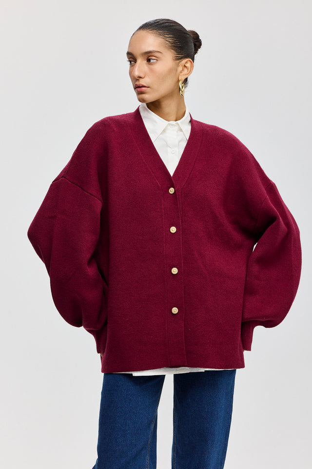 קרדיגן פרזנט סוודר שרוולים תפוחים בורגנדי