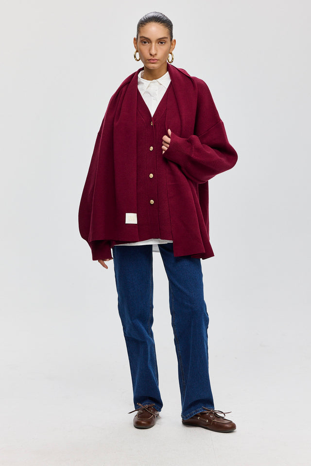 קרדיגן פרזנט סוודר שרוולים תפוחים בורגנדי