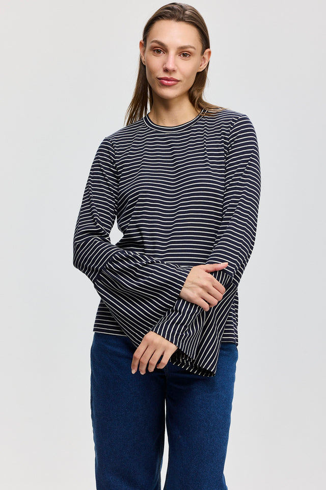 חולצת רביולי חפת פעמון פסים נייבי