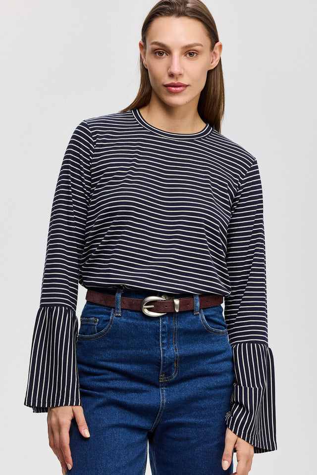 חולצת רביולי חפת פעמון פסים נייבי