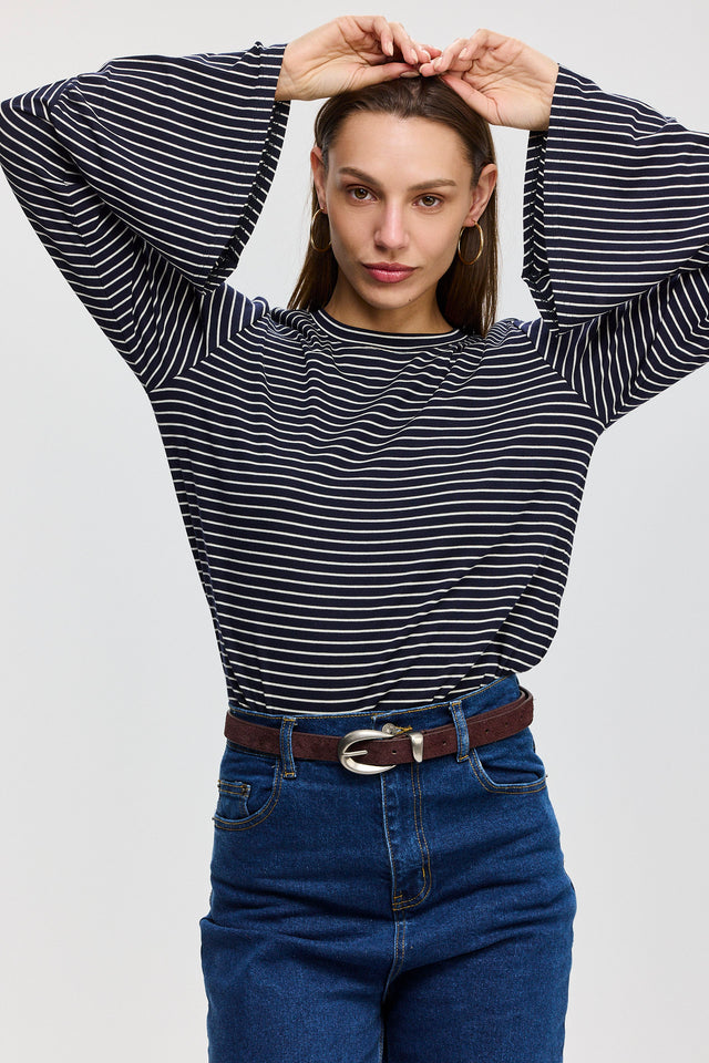 חולצת רביולי חפת פעמון פסים נייבי