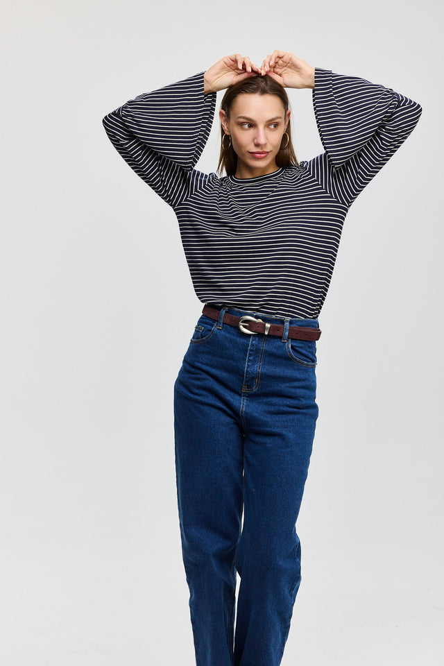 חולצת רביולי חפת פעמון פסים נייבי