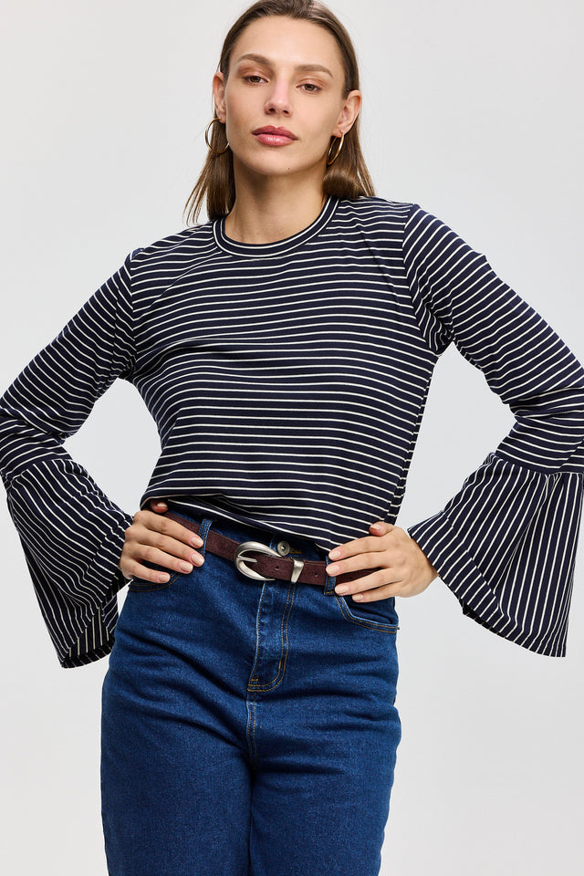 חולצת רביולי חפת פעמון פסים נייבי