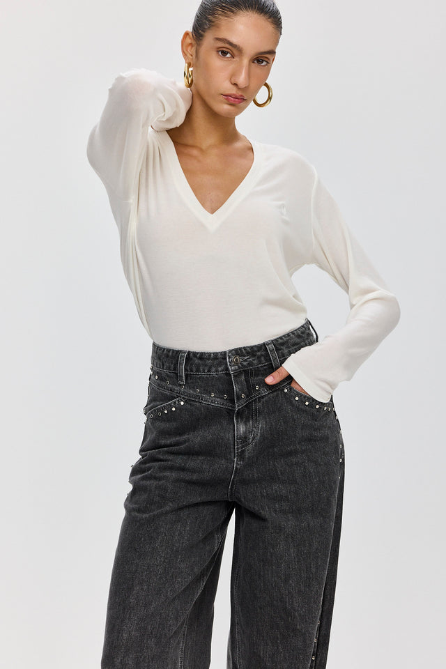 מכנסי ג'ינס ברנדי ניטים שחורים