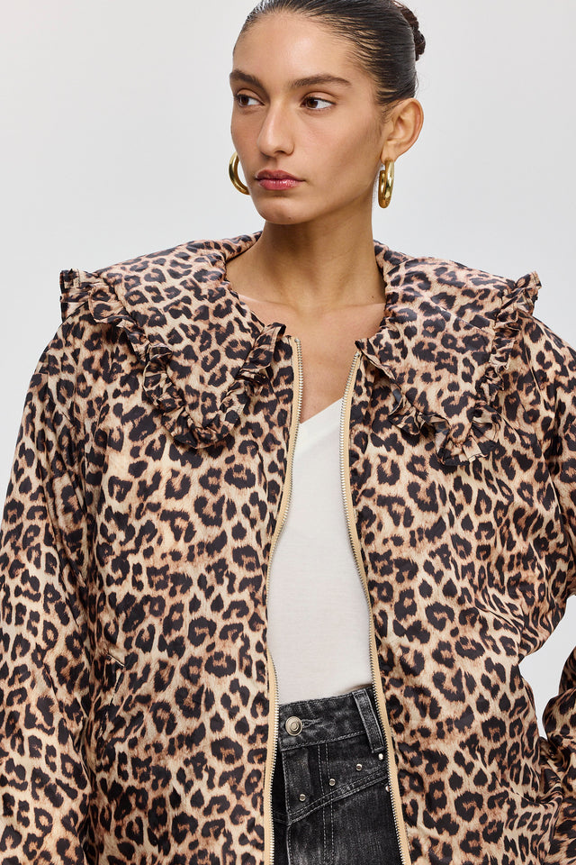 מעיל פלאפי צווארון מלמלה מנומר