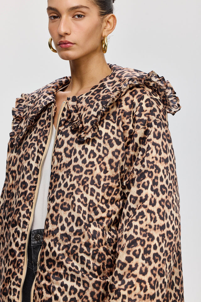 מעיל פלאפי צווארון מלמלה מנומר