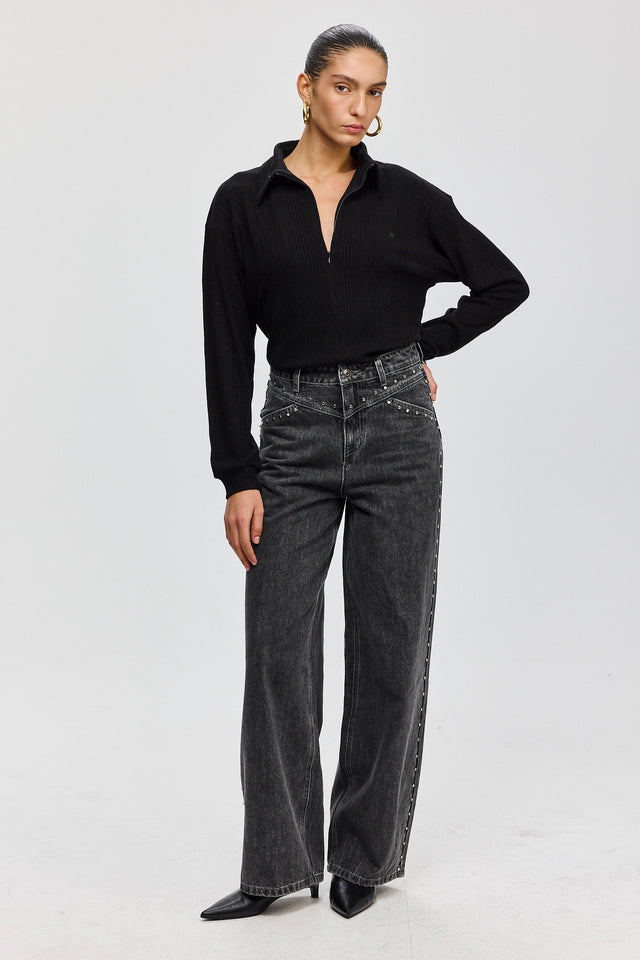 חולצת זיפר ספייסי וונט סריג ספייסי שחורה