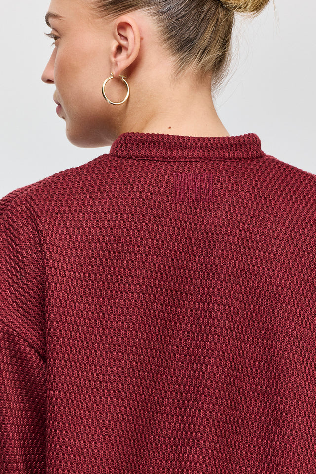 חולצת זיפר סריג ספייסי שרוולים ארוכים בורגנדי