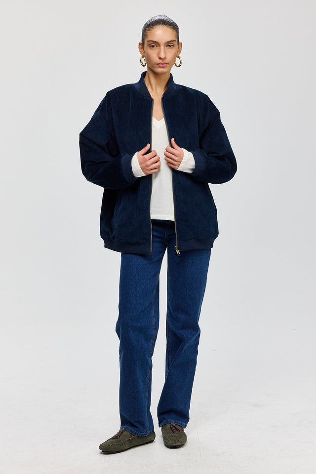 מעיל פנטאסי דו צדדי קורדורויי-זמש נייבי קאמל