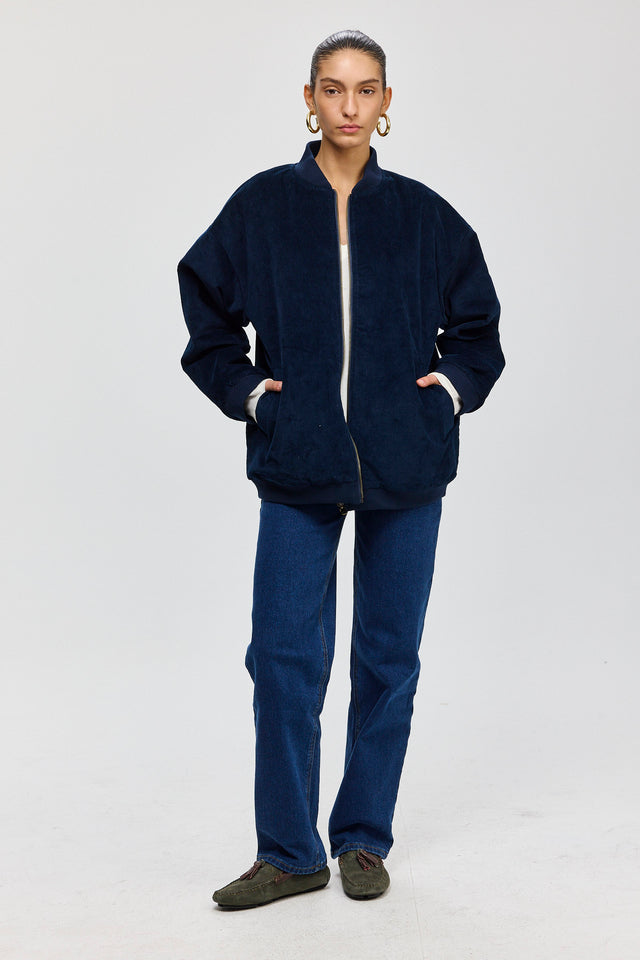 מעיל פנטאסי דו צדדי קורדורויי-זמש נייבי קאמל