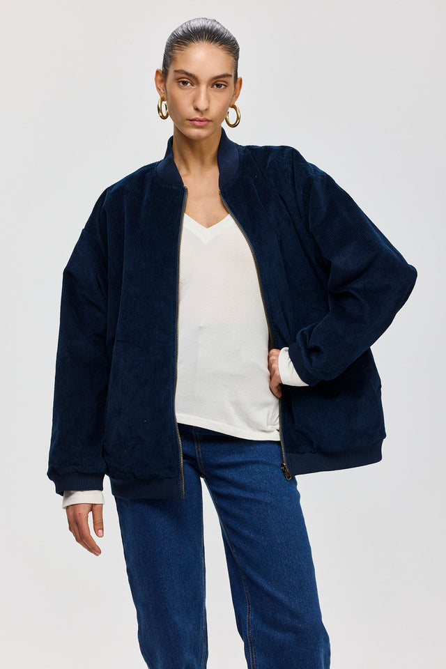 מעיל פנטאסי דו צדדי קורדורויי-זמש נייבי קאמל