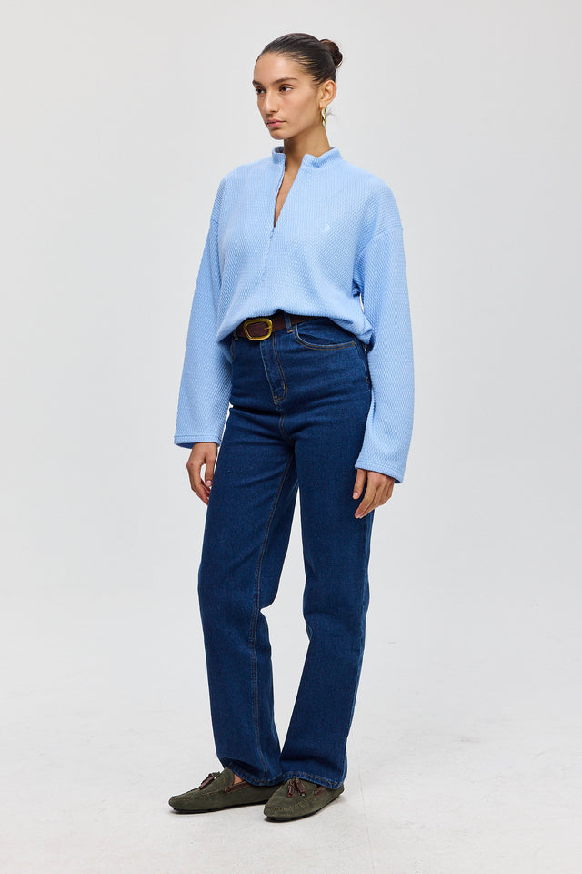 חולצת זיפר סריג ספייסי שרוולים ארוכים תכלת