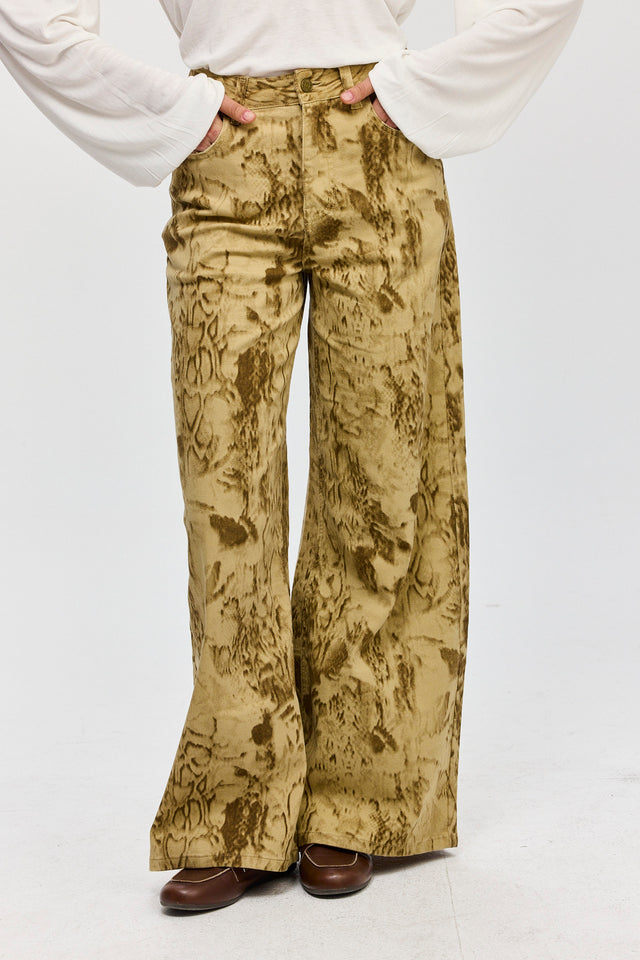 מכנסי ג'ינס מתרחבים נחש חאקי