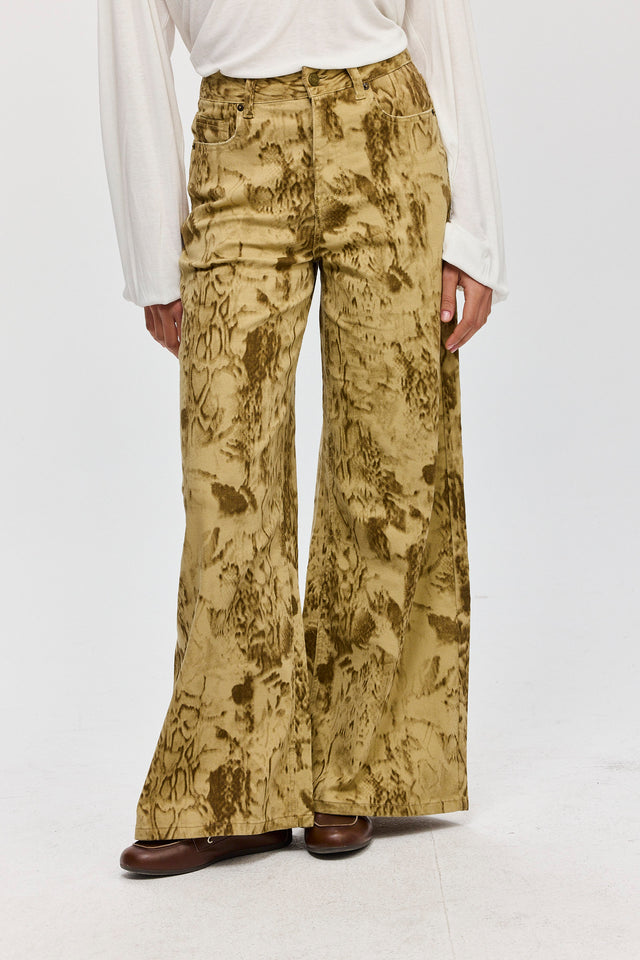 מכנסי ג'ינס מתרחבים נחש חאקי