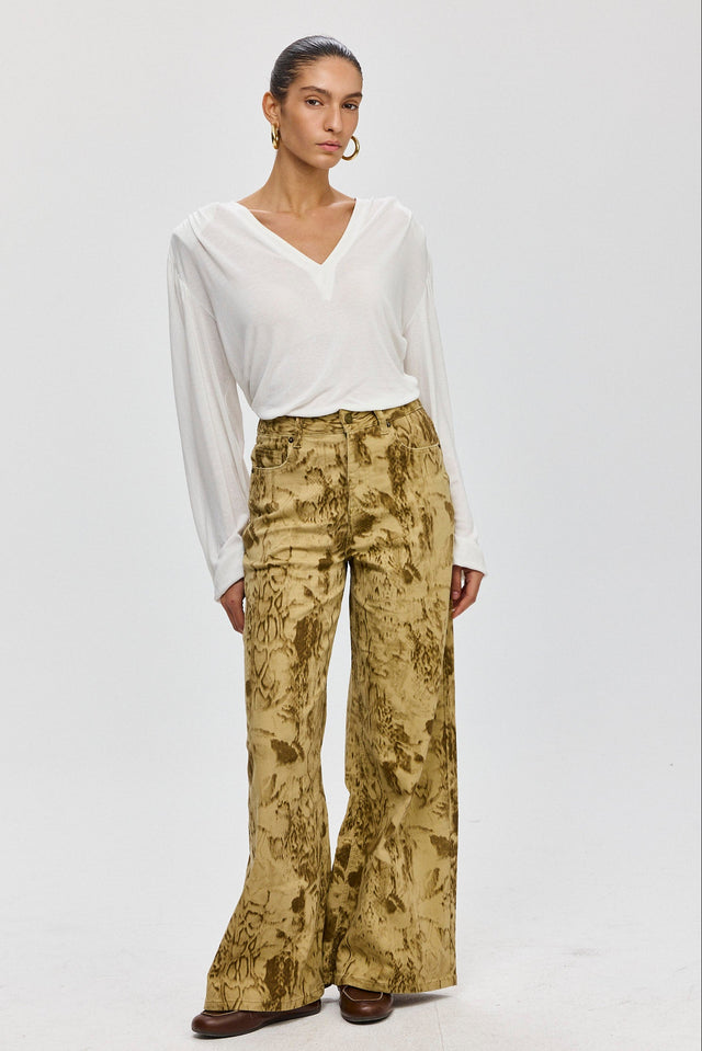 מכנסי ג'ינס מתרחבים נחש חאקי