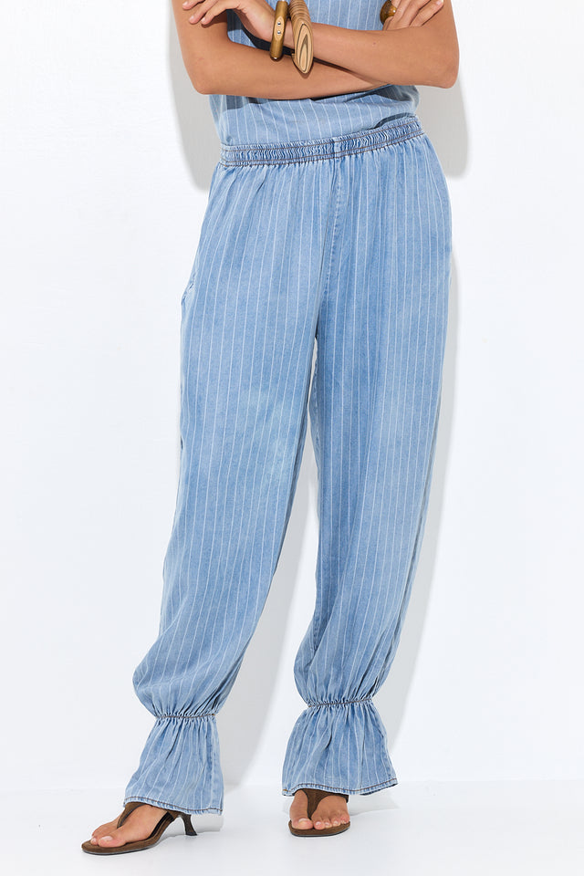 מכנסי בלון פרו-פרו וולן פסים כחול בהיר
