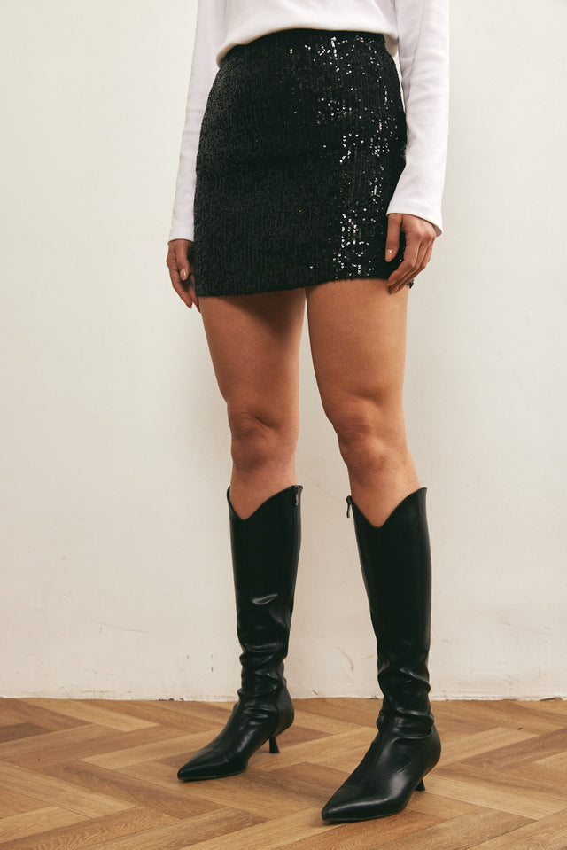 חצאית מיני פאייטים שחורה