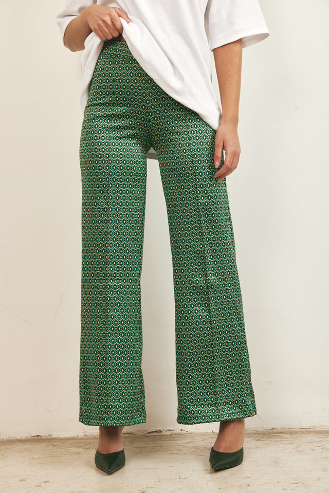 מכנסיים ארוכים מתרחבים גאומטרי ירוקים