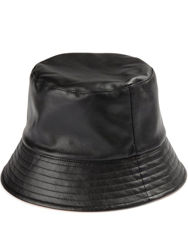 כובע באקט דמוי עור באנקי שחור